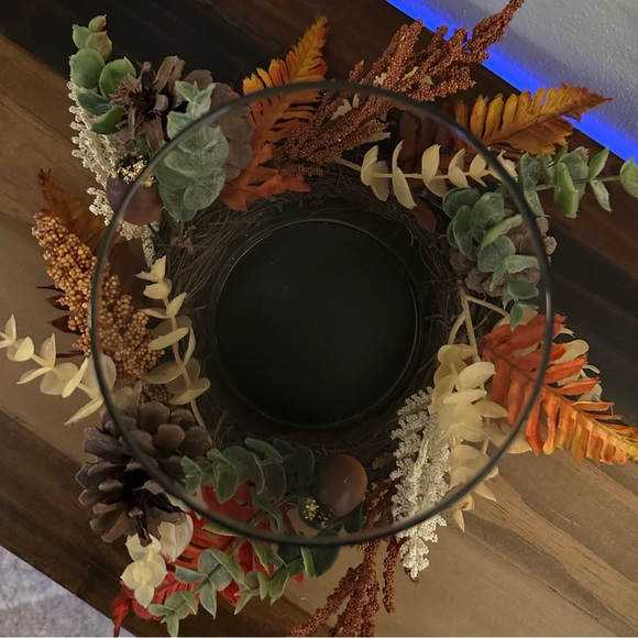 Rustic Fall Candle Holder Centerpiece with Faux Foliage and Pinecones - Picture 3 of 4